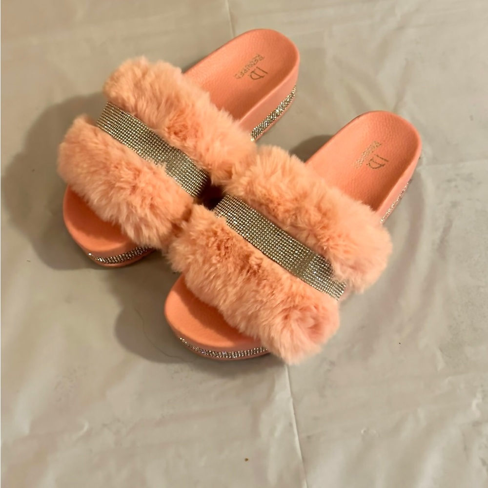 Pink Bedazzled Slides.